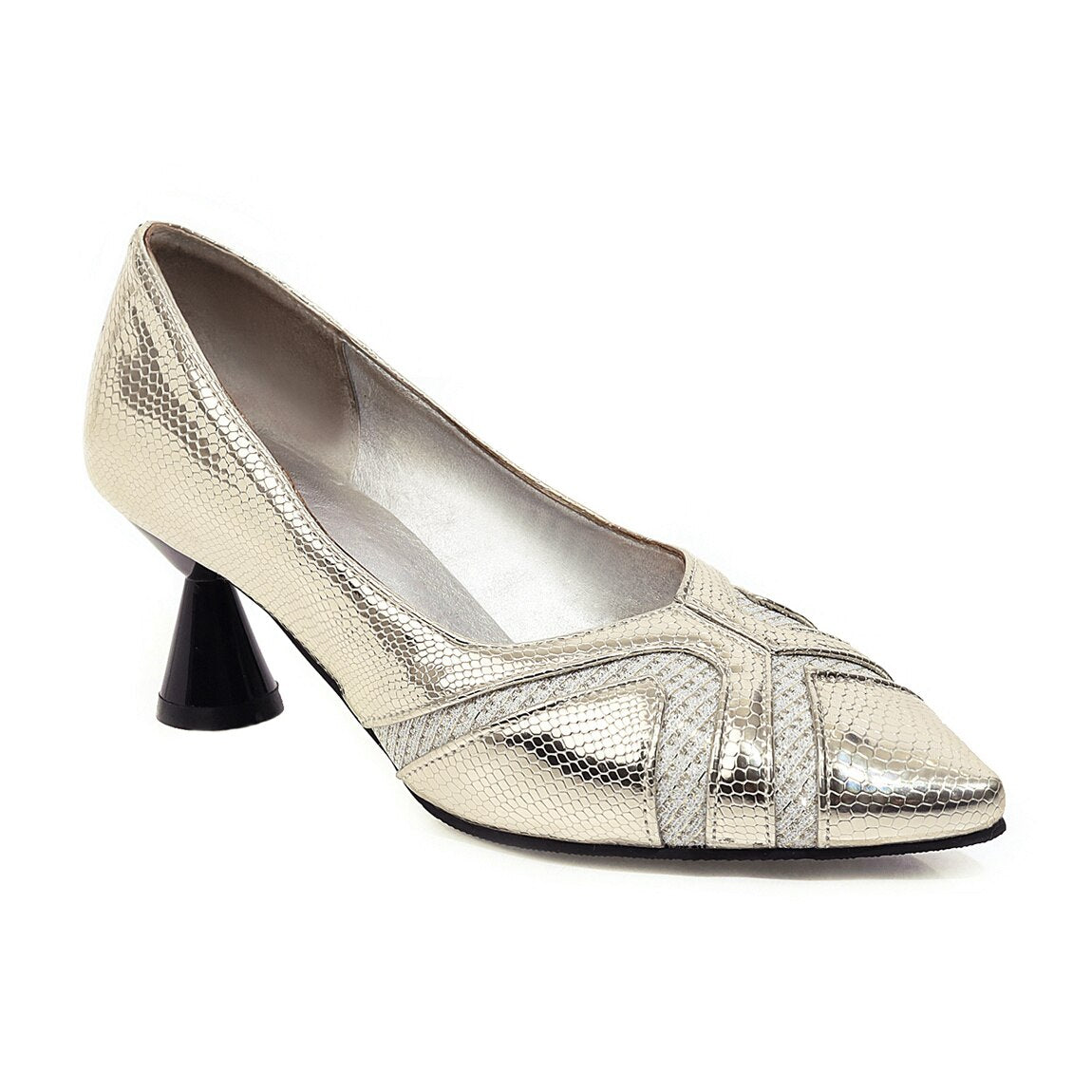 Metallic Pointed Toe Low Heel Pumps