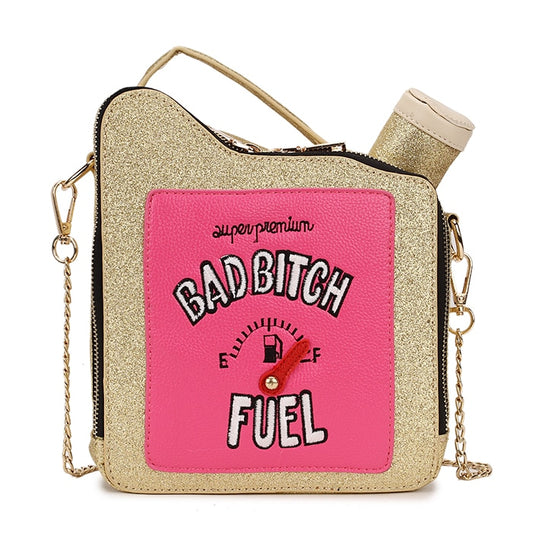 Glittery Gasoline Bottle Design Chain Crossbody Clutch Purse