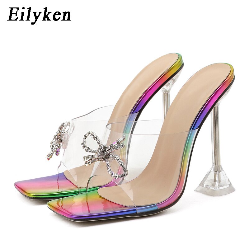 Clear PVC Metal Buckle Square Toe Sandal Pumps