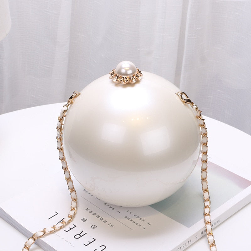 Round Pearl Acrylic Clutch Chain Purse