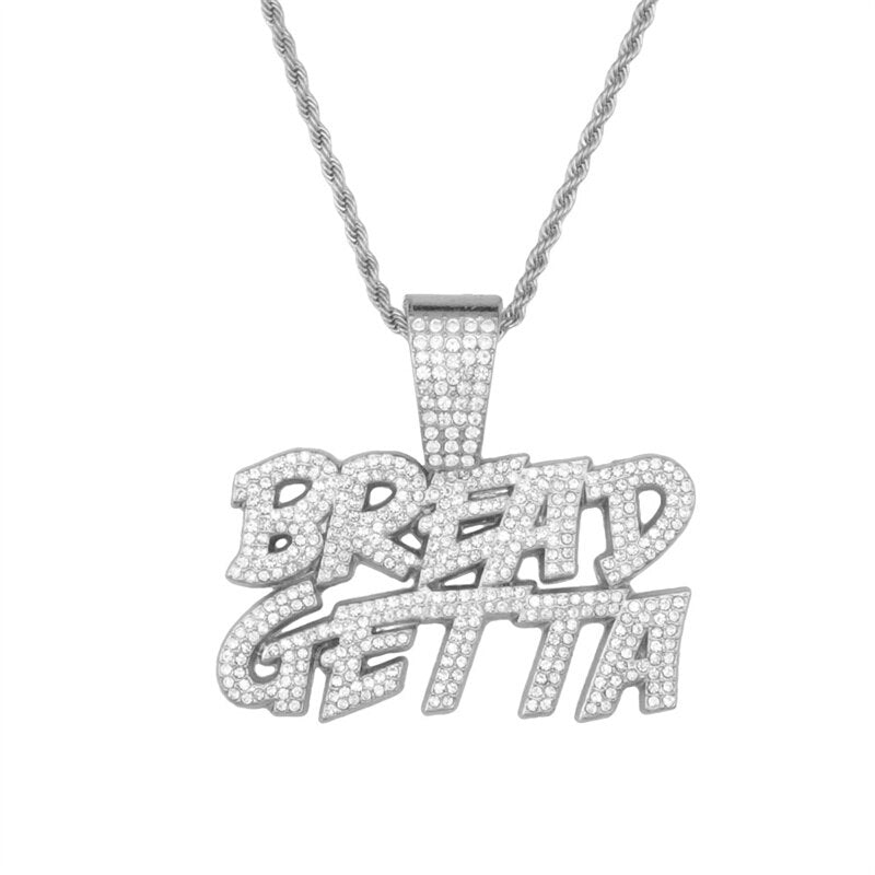 Pendant "Bread Getta" Necklace Gold Silver Color Charm Iced Out BREADGETTA Pendant With 13mm Cuban Chain