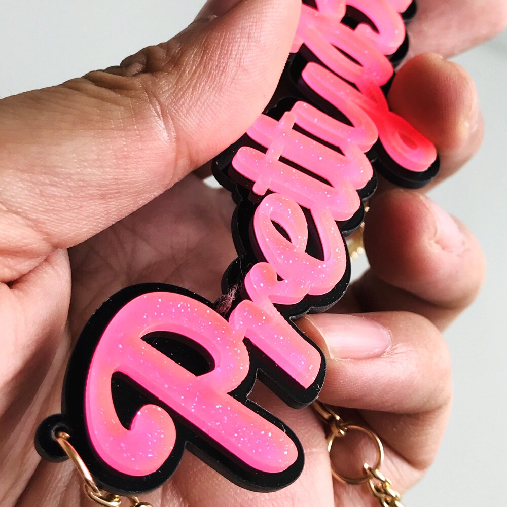 Hot Pink "Pretty Bitch" Acrylic Pendant Chain Necklace