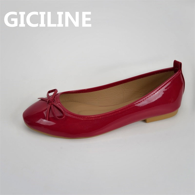 Ballet Patent Leather Bowknot Flat Ladies Shoes