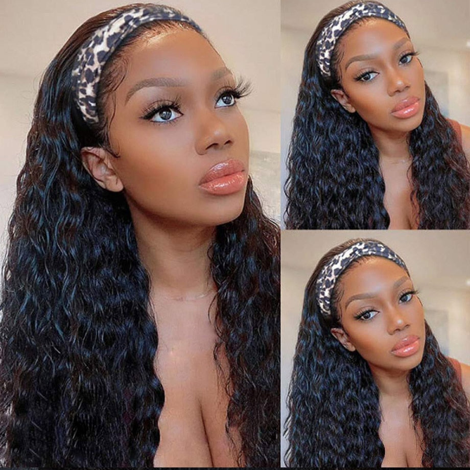 Deep Wave Brazilian 100% Human Hair Curly Headband Wig