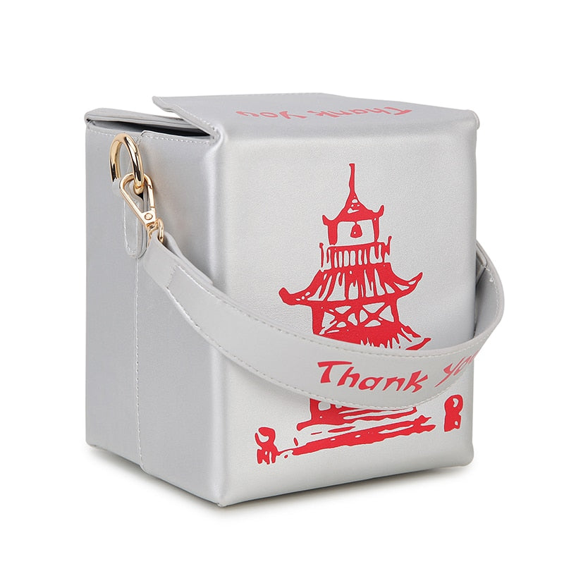 Chinese Takeout Box PU Leather Bucket Crossbody Purse