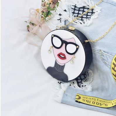 Cartoon Lady w/ Glasses Chain Clutch Purse