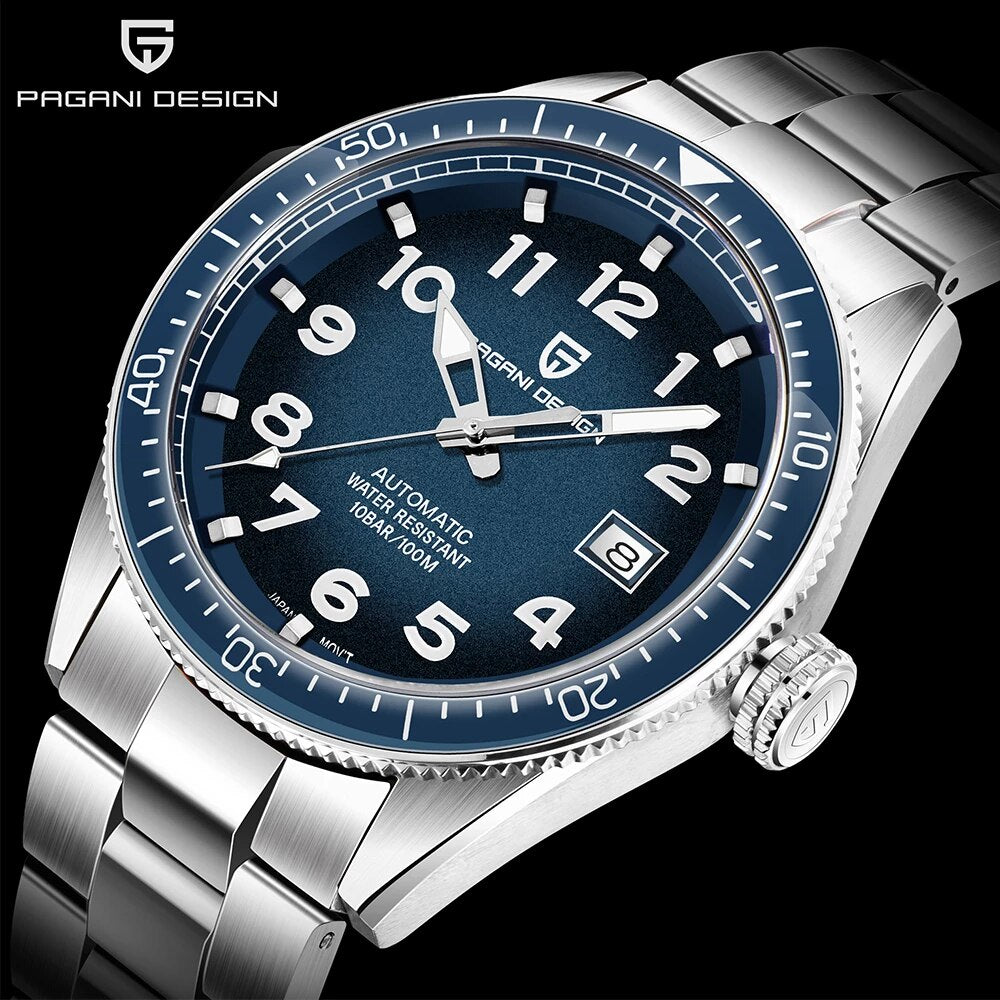 Men's Mechanical Glass Automatic Stainless Steel Waterproof Clock Watch