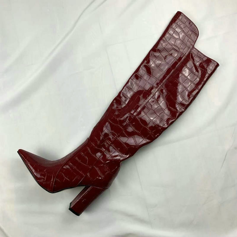 Patent PU Leather Women Over the Knee Pointed Toe Ladies Square High Heel Boots