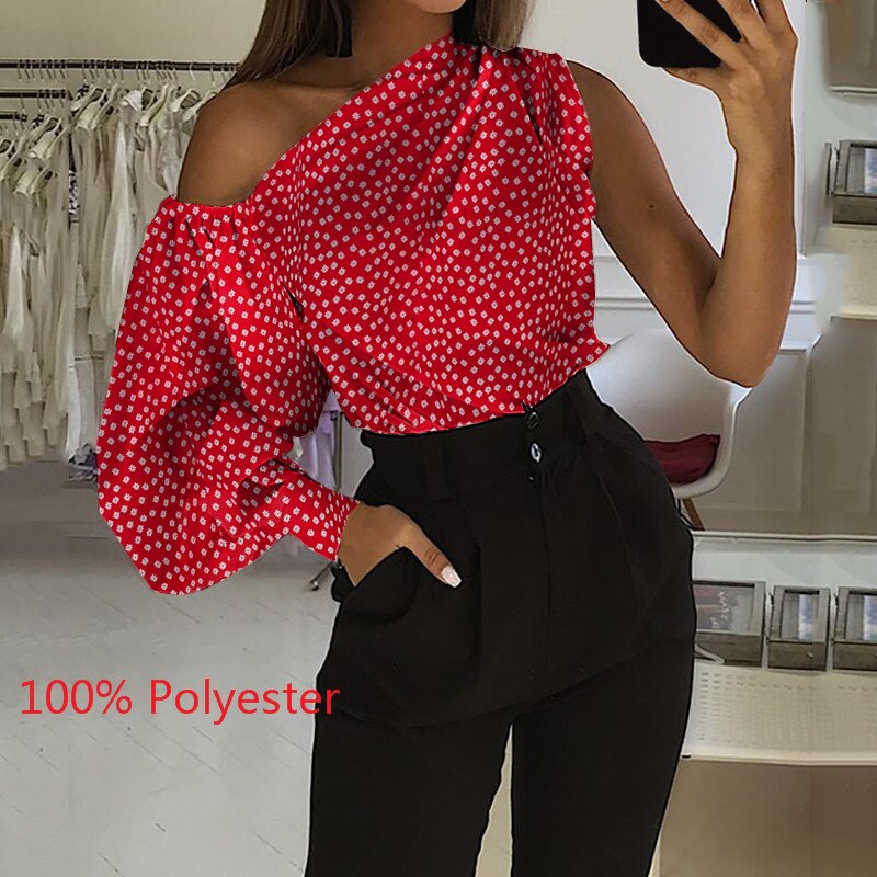 Lantern Sleeve Asymmetrical One Shoulder Loose Blouse