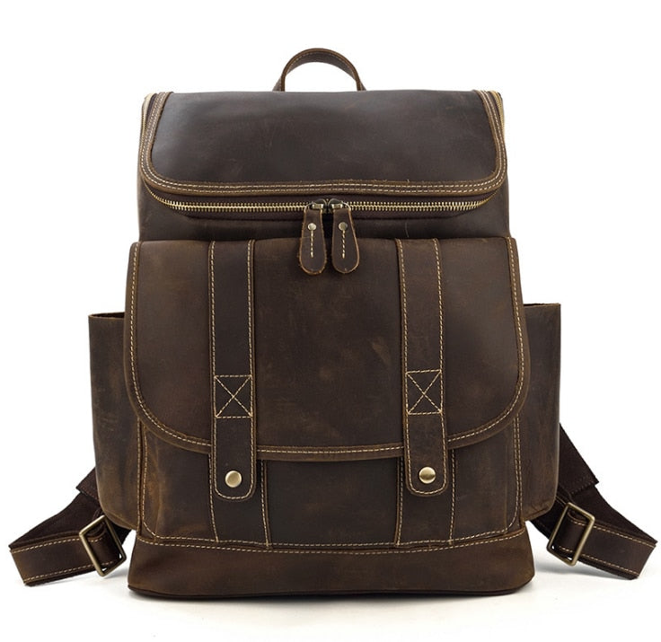 Genuine Leather Cow skin Men's Large Backpack