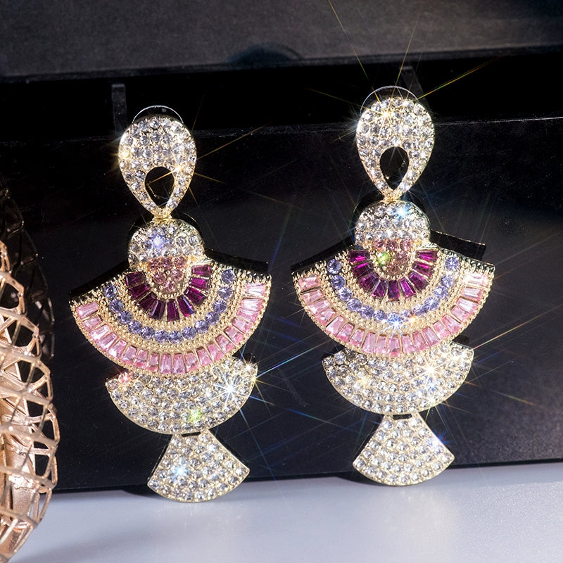 Fan-Shaped Rhinestone Earrings