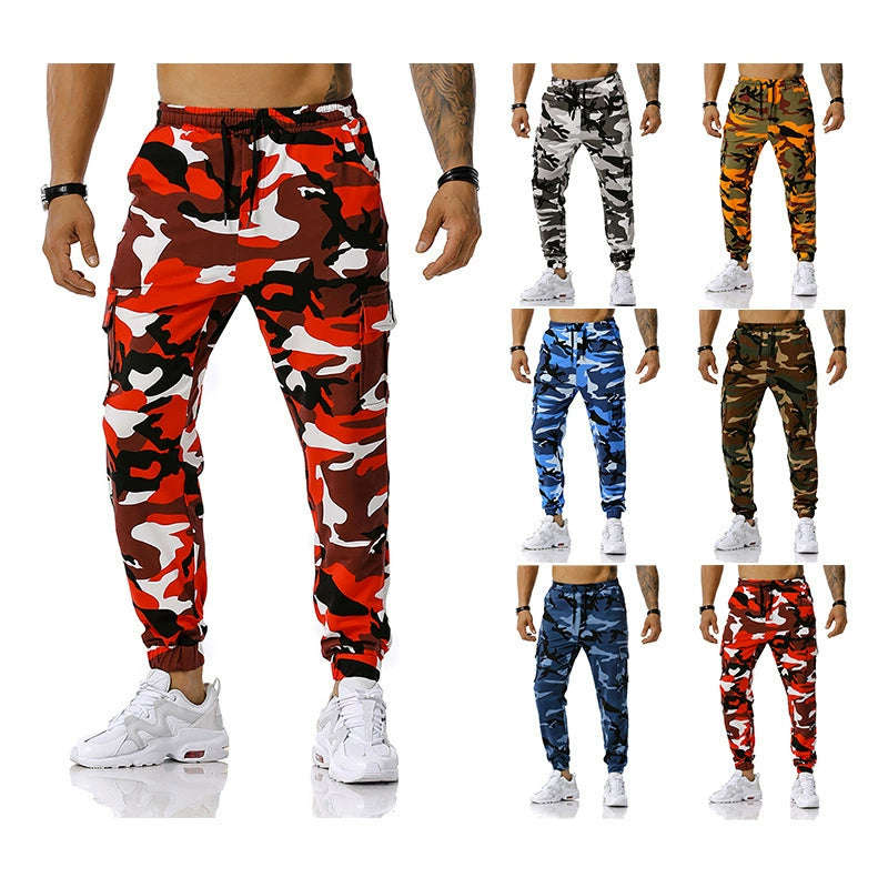 Men's Colored Camouflage Cargo Pocket Skinny Sweatpants