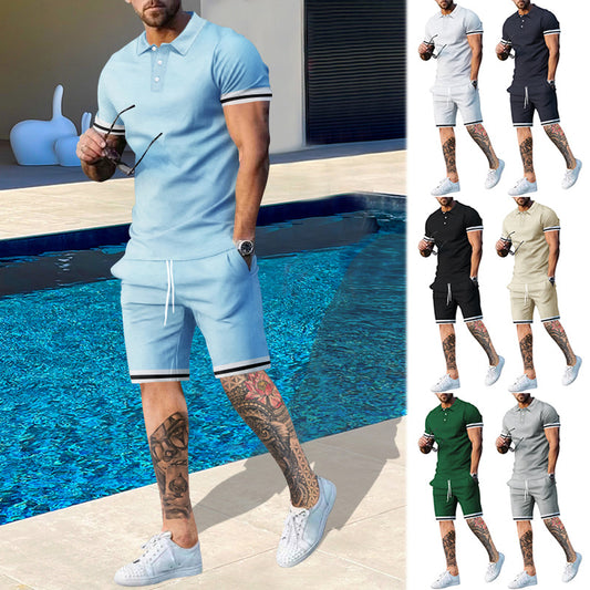 Men's Solid Polo Shirt & Drawstring Shorts 2-Piece Set