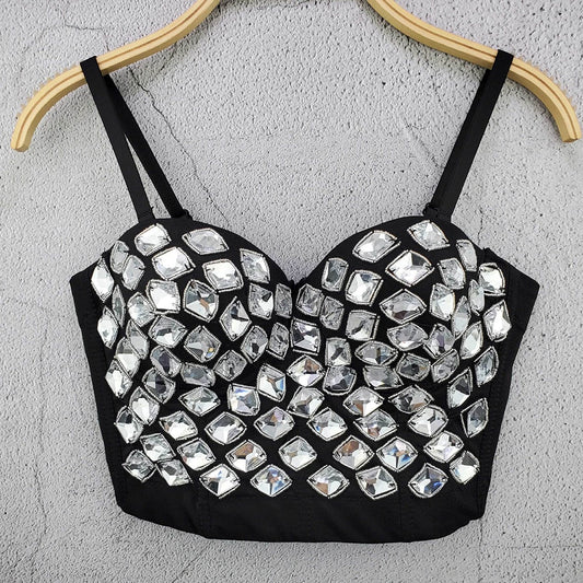 Rhinestone Crystal Embellished Bustier Corset Crop Tank Top
