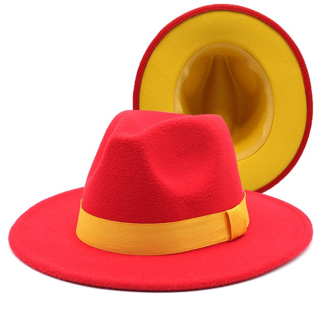 Patchwork Wide Brim Two Tone Felt Fedora Hat