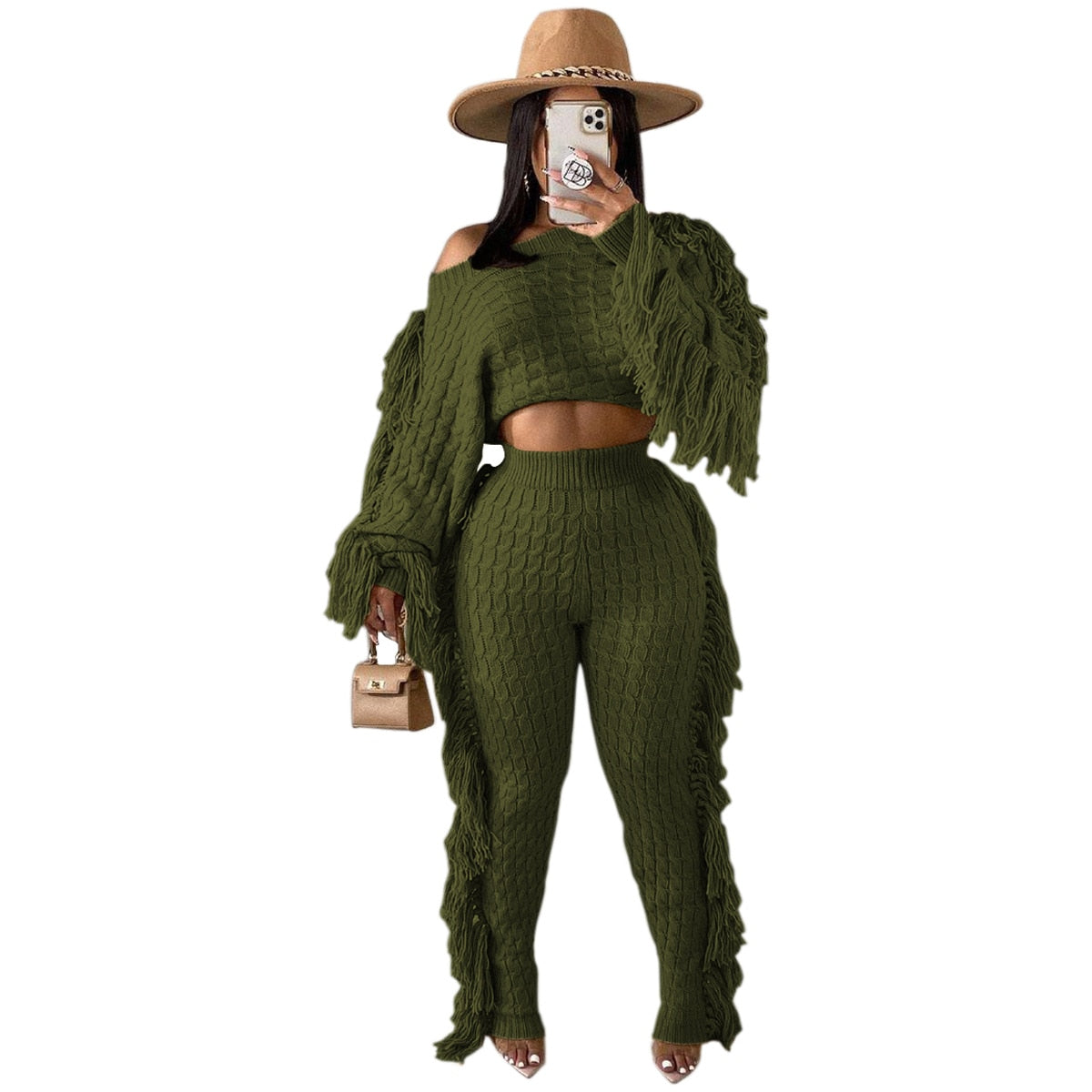 Tassel Knitted Sweater & Matching Pants 2-Piece Set