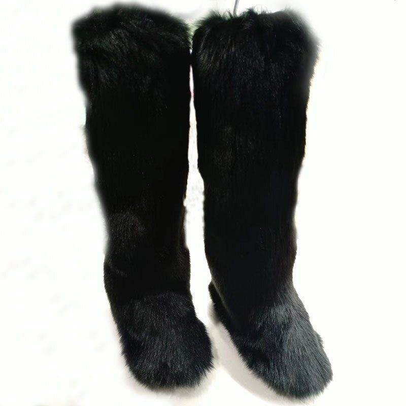 Colorblock/Solid Faux Fur Long Snowboots