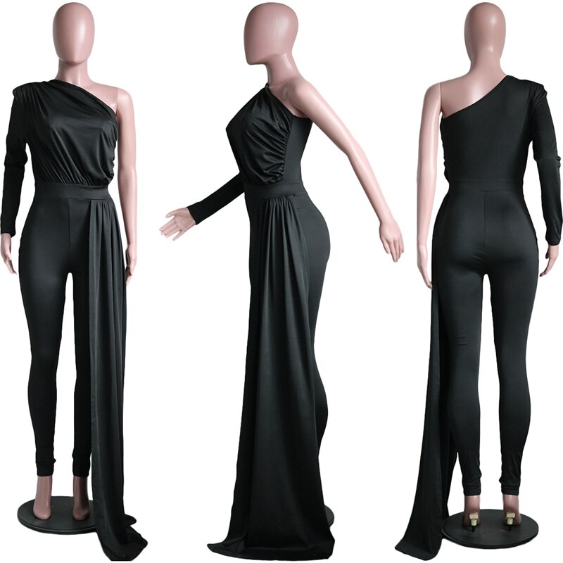 Asymmetrical Irregular One Shoulder Jumpsuit w/ Sash Belt