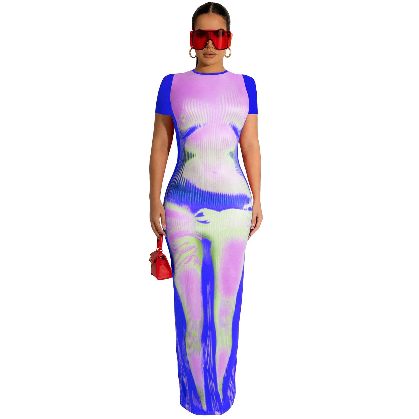 3D Printed Sleeveless O-Neck Bodycon Midi OR Maxi Dress