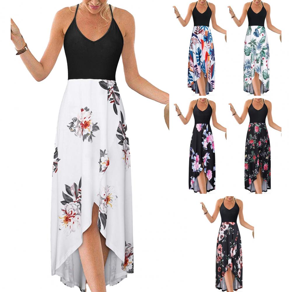 Floral Patchwork Halter V-Neck Sundress to 5X Plus