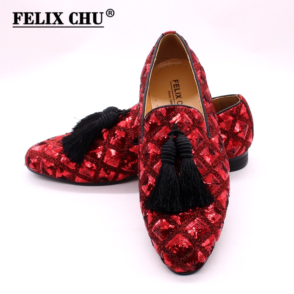 Mens Tassel Loafers Sequin British Dress Shoes