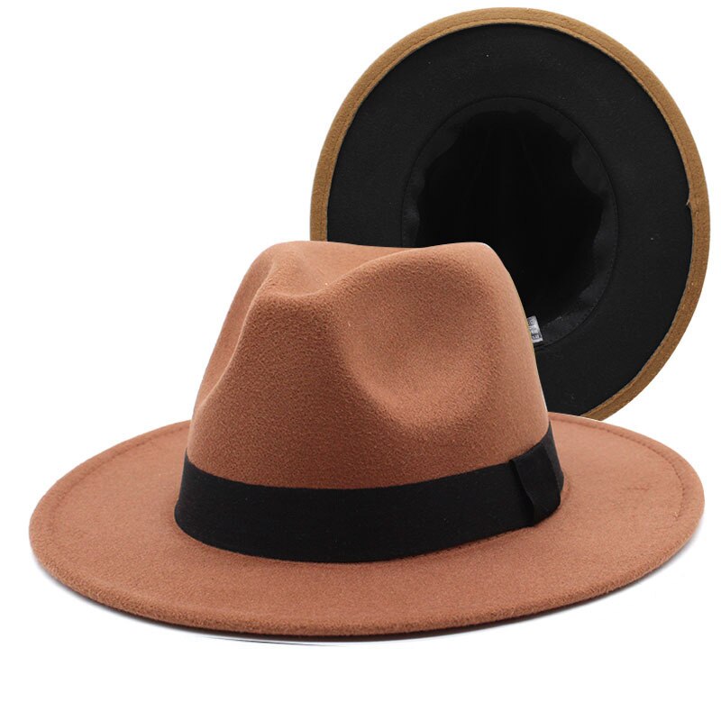 Patchwork Wide Brim Two Tone Felt Fedora Hat