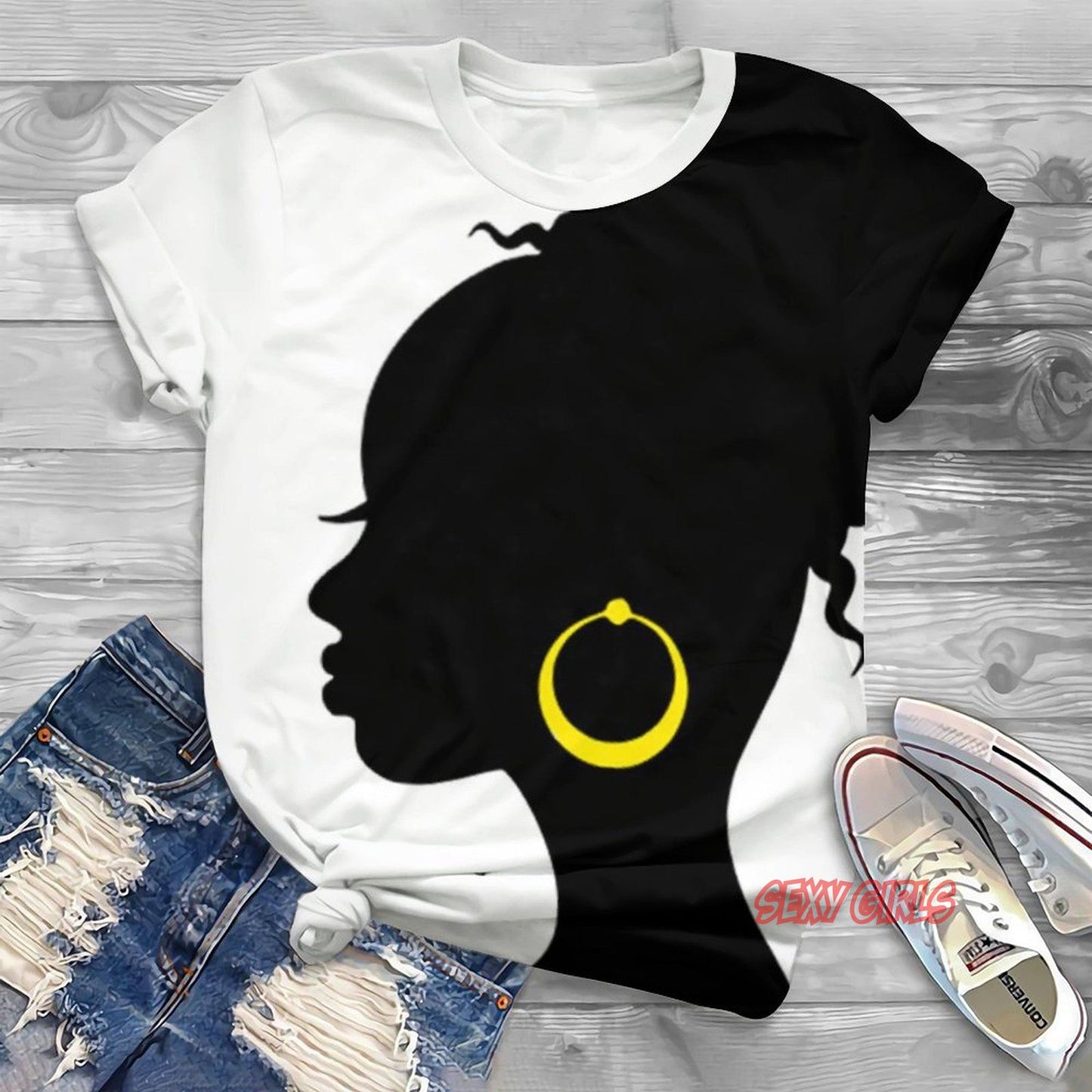 Black Woman Graphic Printed T-shirts Plus to 6X