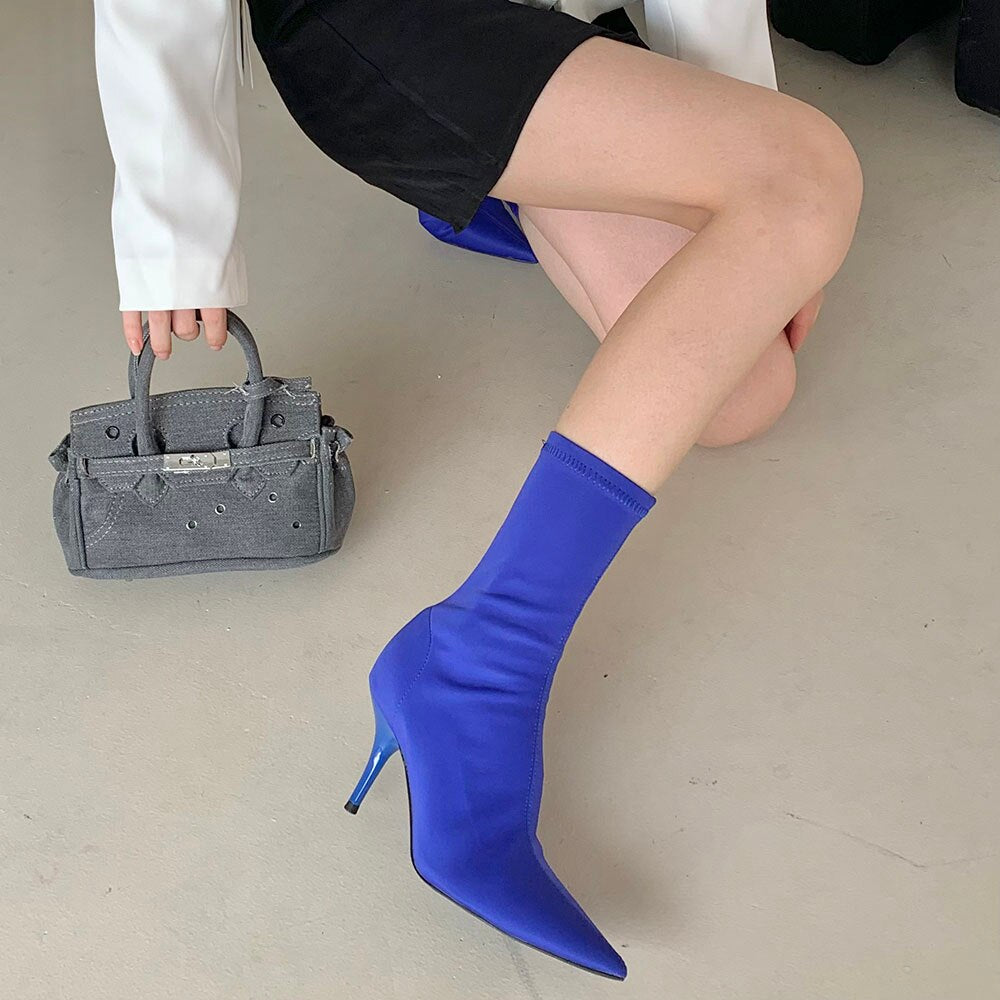 Colored Ladies Pointed Toe Stretch Ankle Boots