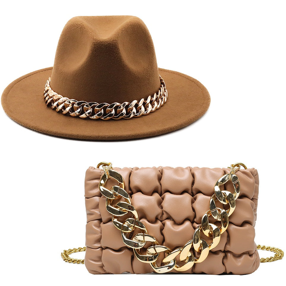 Fedora Gold Chain Hat & Purse Set