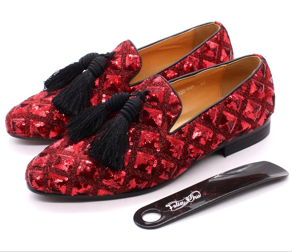 Mens Tassel Loafers Sequin British Dress Shoes