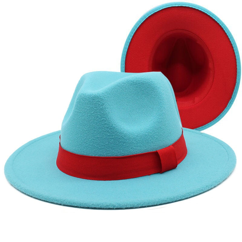 Patchwork Wide Brim Two Tone Felt Fedora Hat