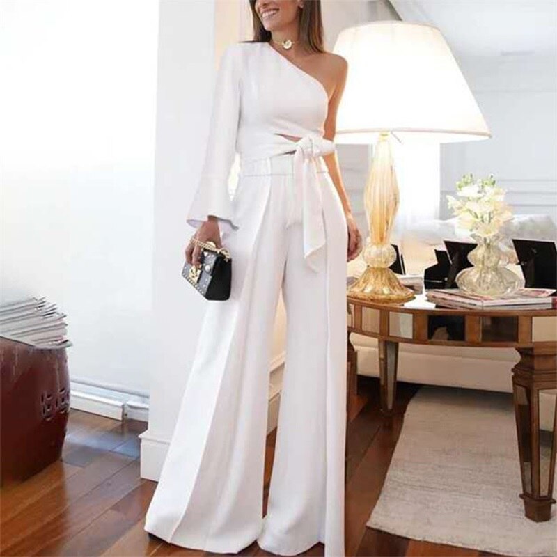 One Shoulder Full Sleeves Printed Straight Lace Up Jumpsuit