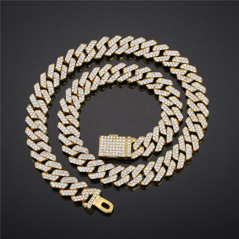 3-Piece Hip Hop Jewelry Sets: Bling Iced Out Miami Zircon Cuban Prong Pave Rhinestone Chain + Watch+ Bracelet