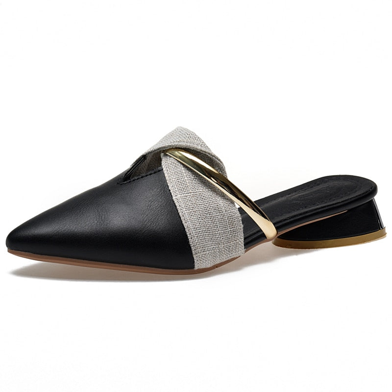 Low Heel Mule Pointed-Toe Slip On Flat Shoes