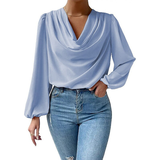 Draped Chiffon Lantern Sleeve Loose Blouse