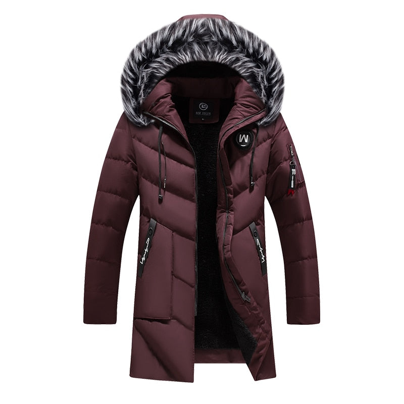 Men's Fur Hooded Padded Zipper Coat