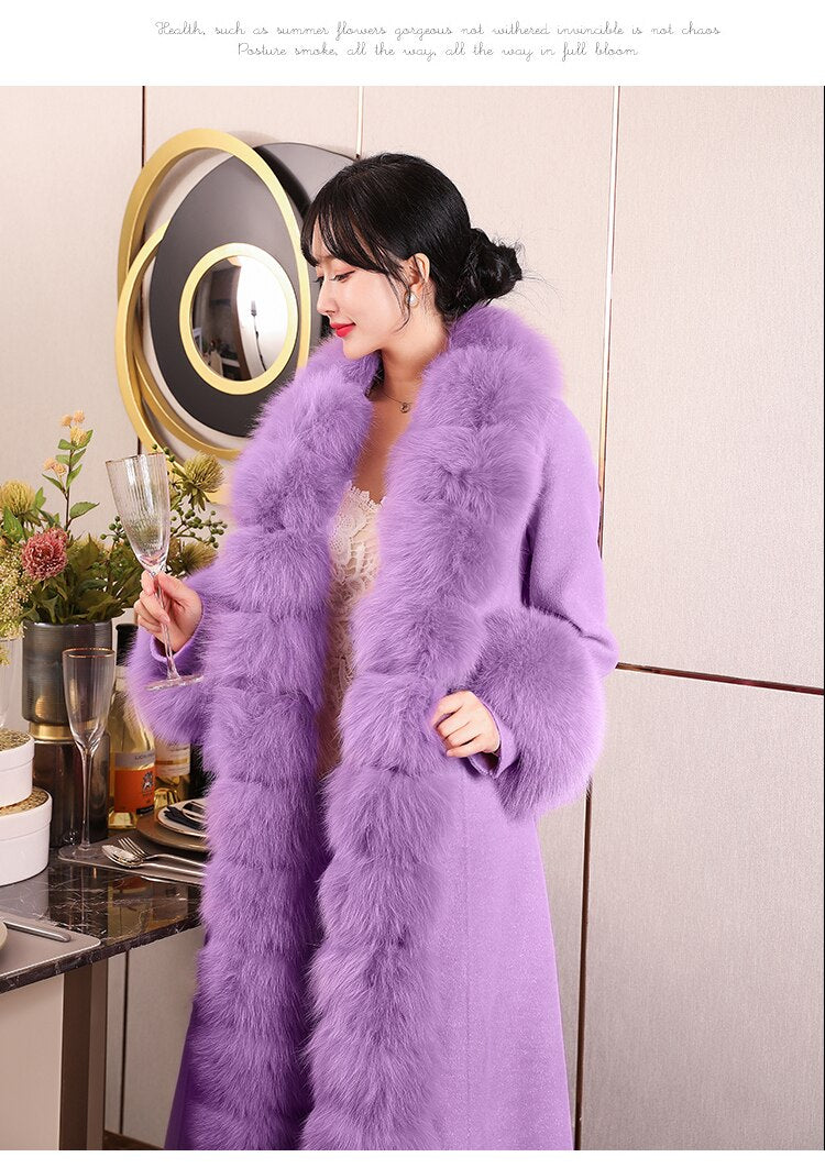 Double-Sided Cashmere Detachable Fox Fur Collar X-Long Coat