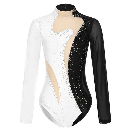 Sparkling Rhinestone Sheer Mesh Long Sleeve Bodysuit