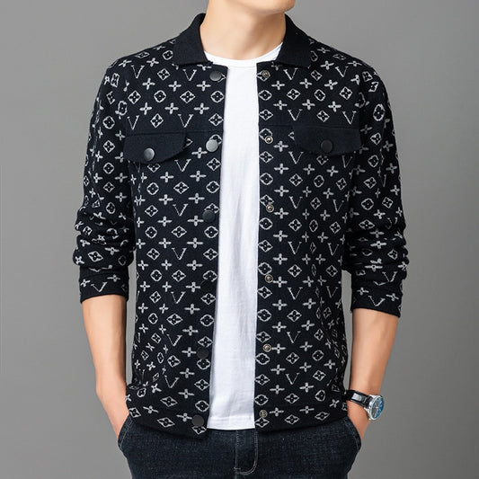 Men's Designer Monogram Lapel Knit Cardigan