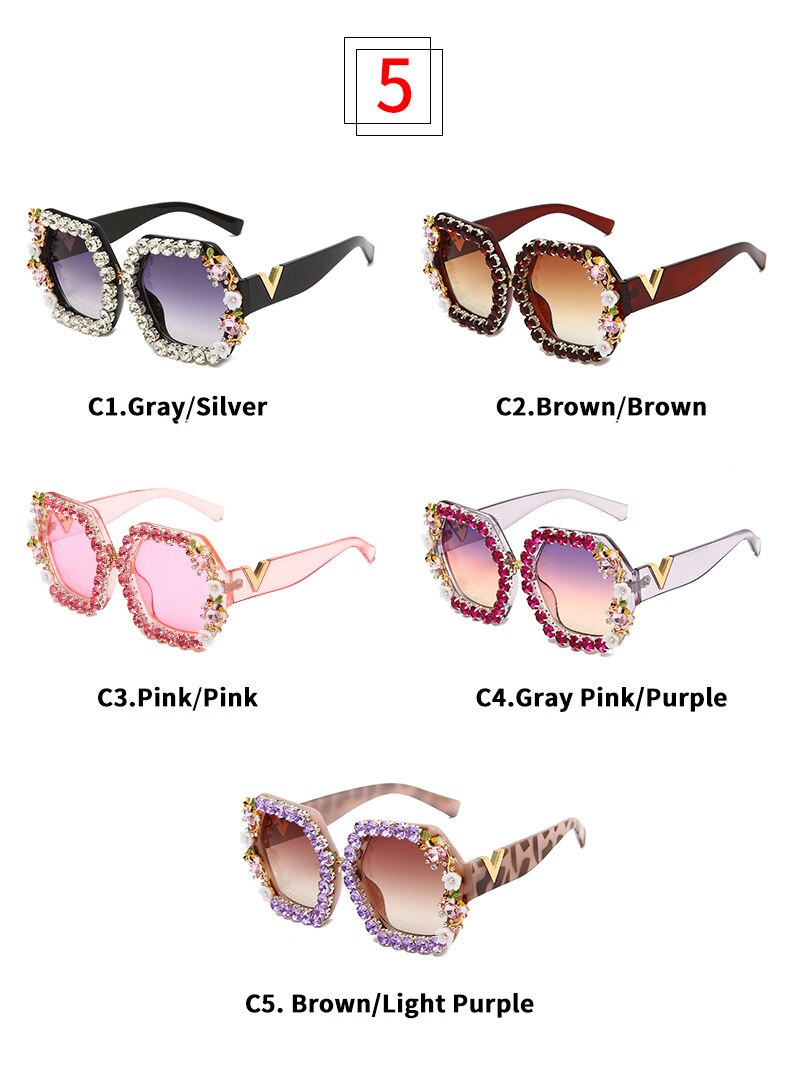 Floral Square Rhinestone Diamond Bling Sunglasses