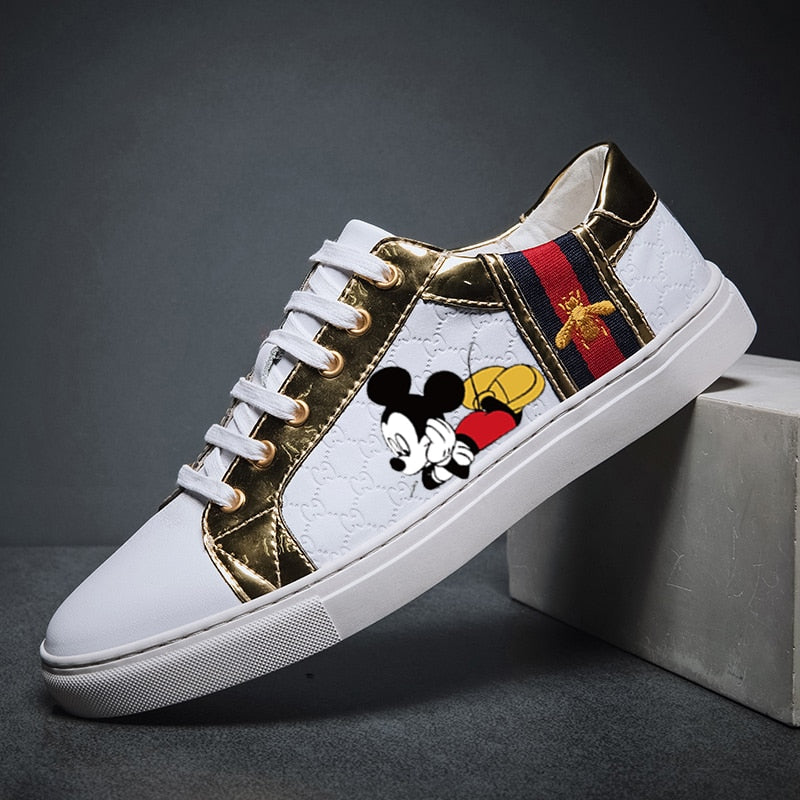 Mickey Mouse Customized Men's Leather Cartoon Sneakers