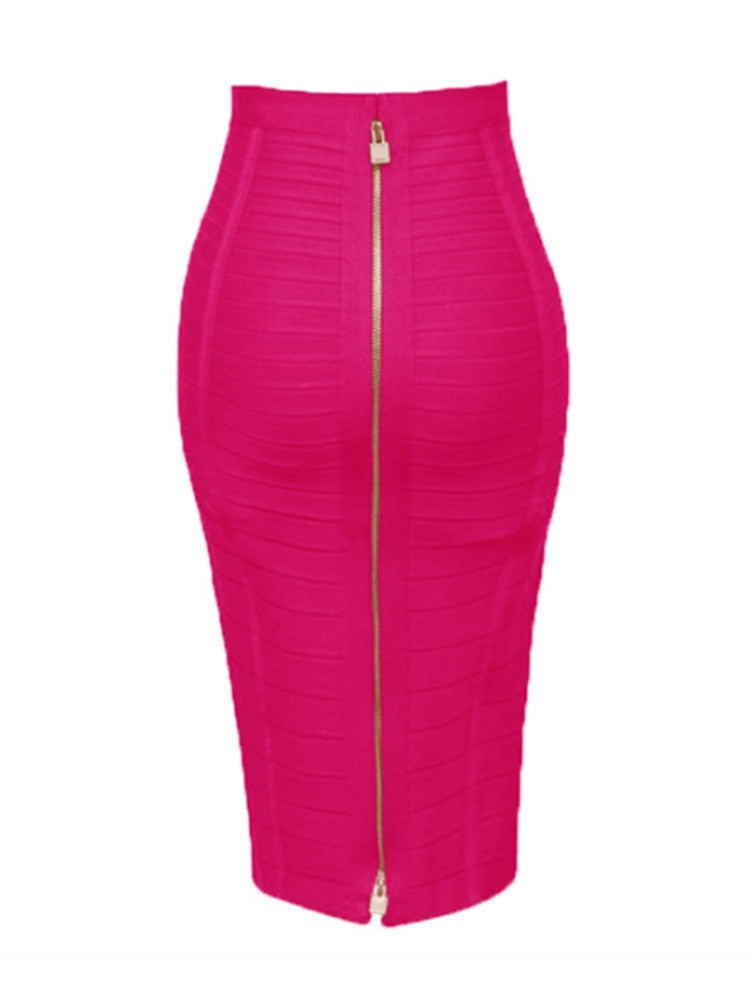 Solid Zipper Back Bandage Elastic Maxi Pencil Skirt