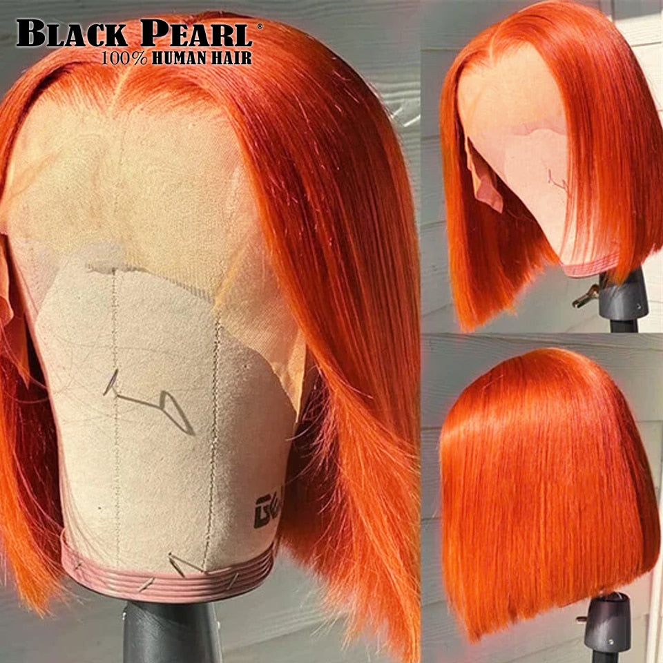 Ginger Short Bob Lacefront Human Brazilian Hair Bone Straight Wigs