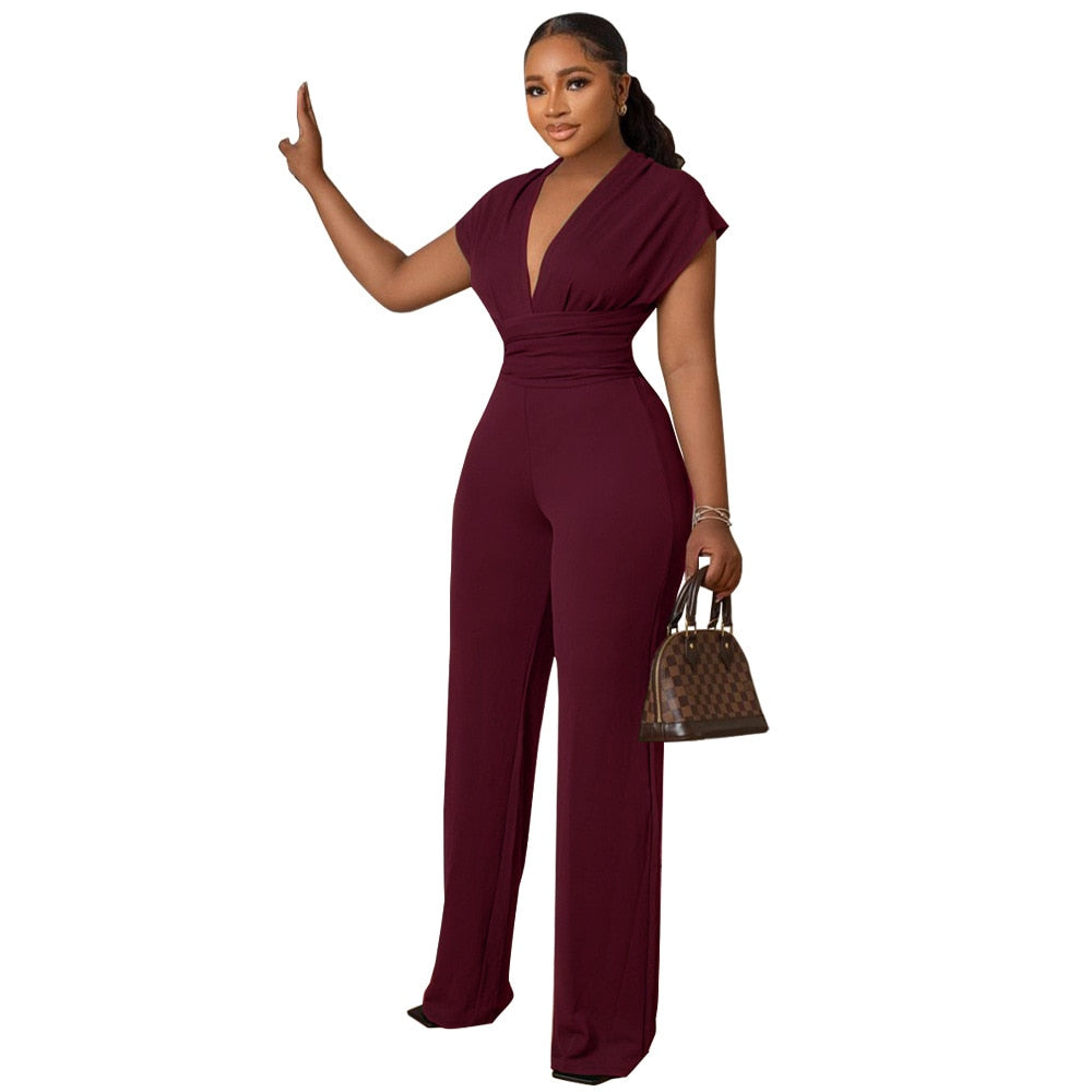 Halter Neck Short Sleeve High Waist Tunic Jumpsuit