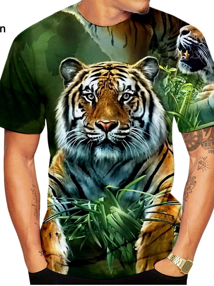 Men's 3D Tiger Print Quick-Dry O-Neck T-Shirts