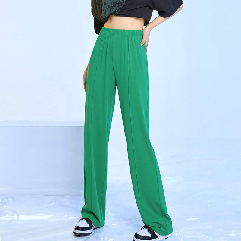 Wide Leg Straight Tube Knitted Women's Baggy Stretch Pants