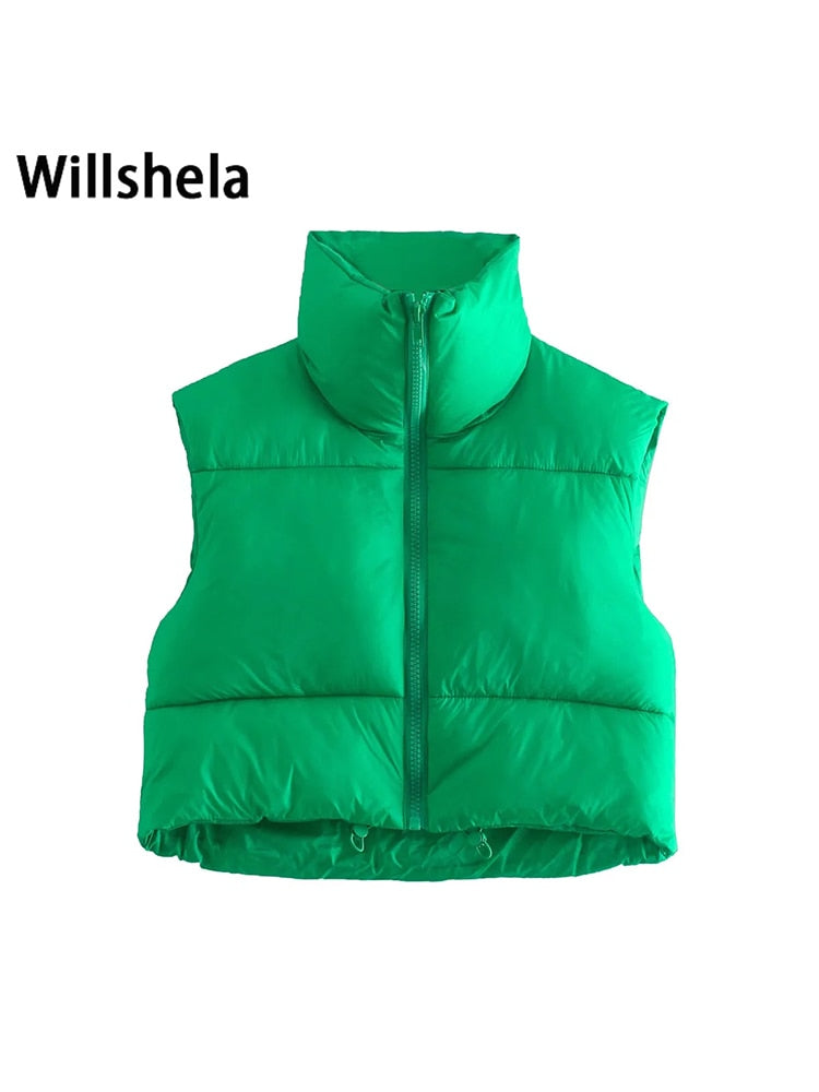 Cropped Ladies Puffer Sleeveless Ladies Down Mini Vest-9 Colors