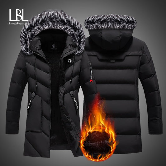 Men's Fur Hooded Padded Zipper Coat