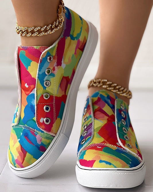 Melting Colors Print Eyelet Canvas Sneakers