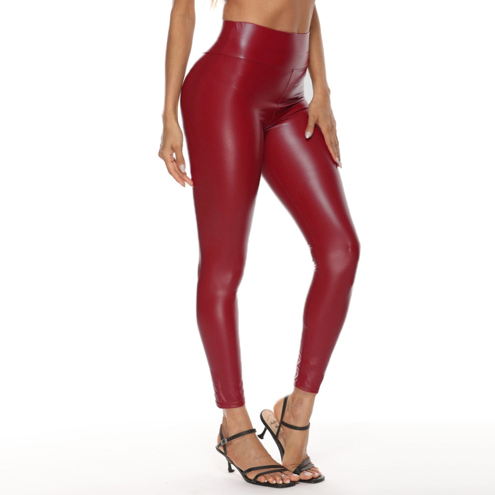 Faux Leather Ladies Skinny Push Up Plus Size Leggings to 5X